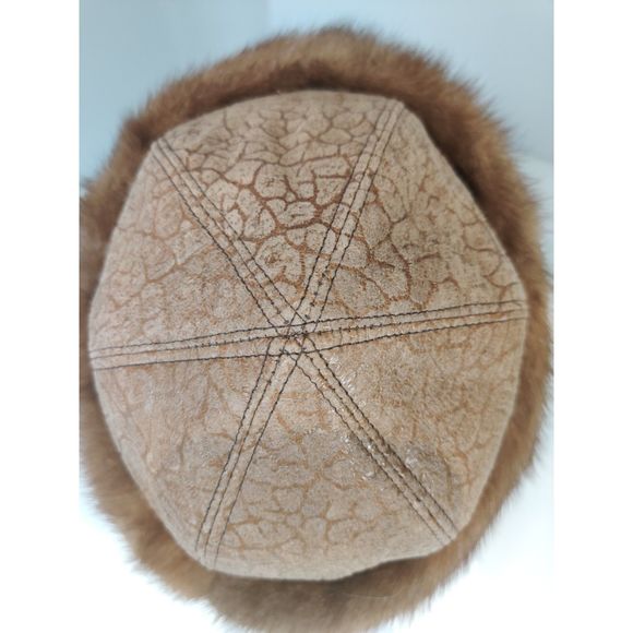 Beautiful Beige Mink And Brown w Gold Details in the Leather Hat from Canada main image 13